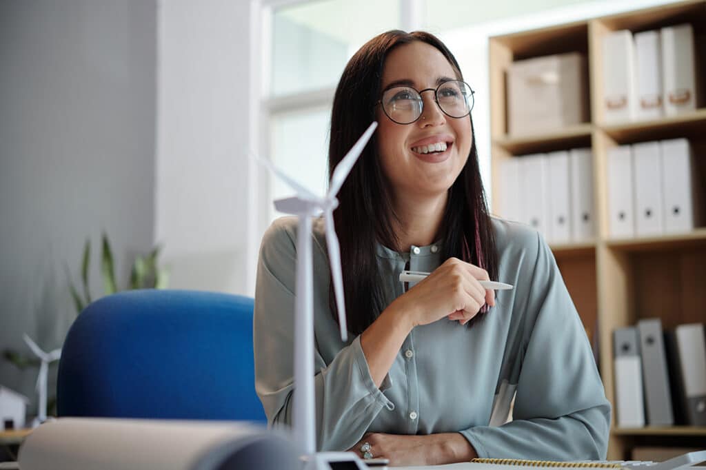 An entrepreneur considers sustainable practices for her business